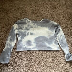 Gray and White Cropped Tie-Dye Sweatshirt